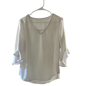 Cream Ruffled Bell Sleeve Blouse